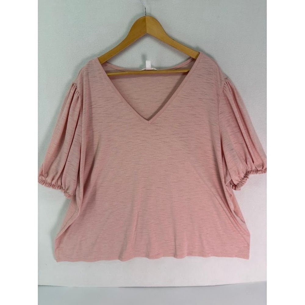 Lauren Conrad Plus Size 4X Rose Pink‎ V Neck Shirt Ruffled Sleeve